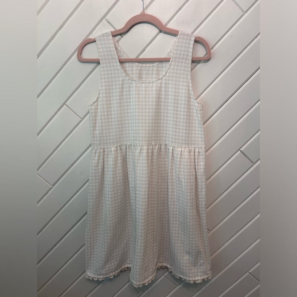 Handmade Upcycled Vintage Gingham Dress with Pockets and Lace